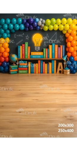 Tło szkolne z książkami, żarówką i balonami | 3723